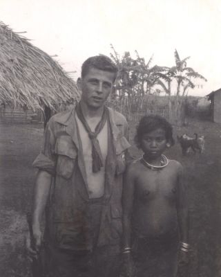 Montagnard village
SP4 Robert Pryor with a local woman at the Bunard Montagnard village.  The woman was 22 year old and pregnant.
Keywords: Montagnard;Pryor;Bunard;1969, A-344