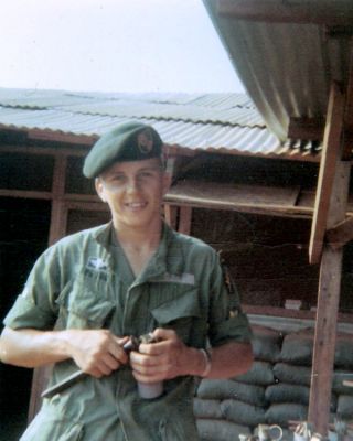 SP4 Robert D. Pryor
Spring of 1969 in front of team living quarters at Bunard.
Keywords: Demo;Pryor;Engineer;Intel;Intelligence